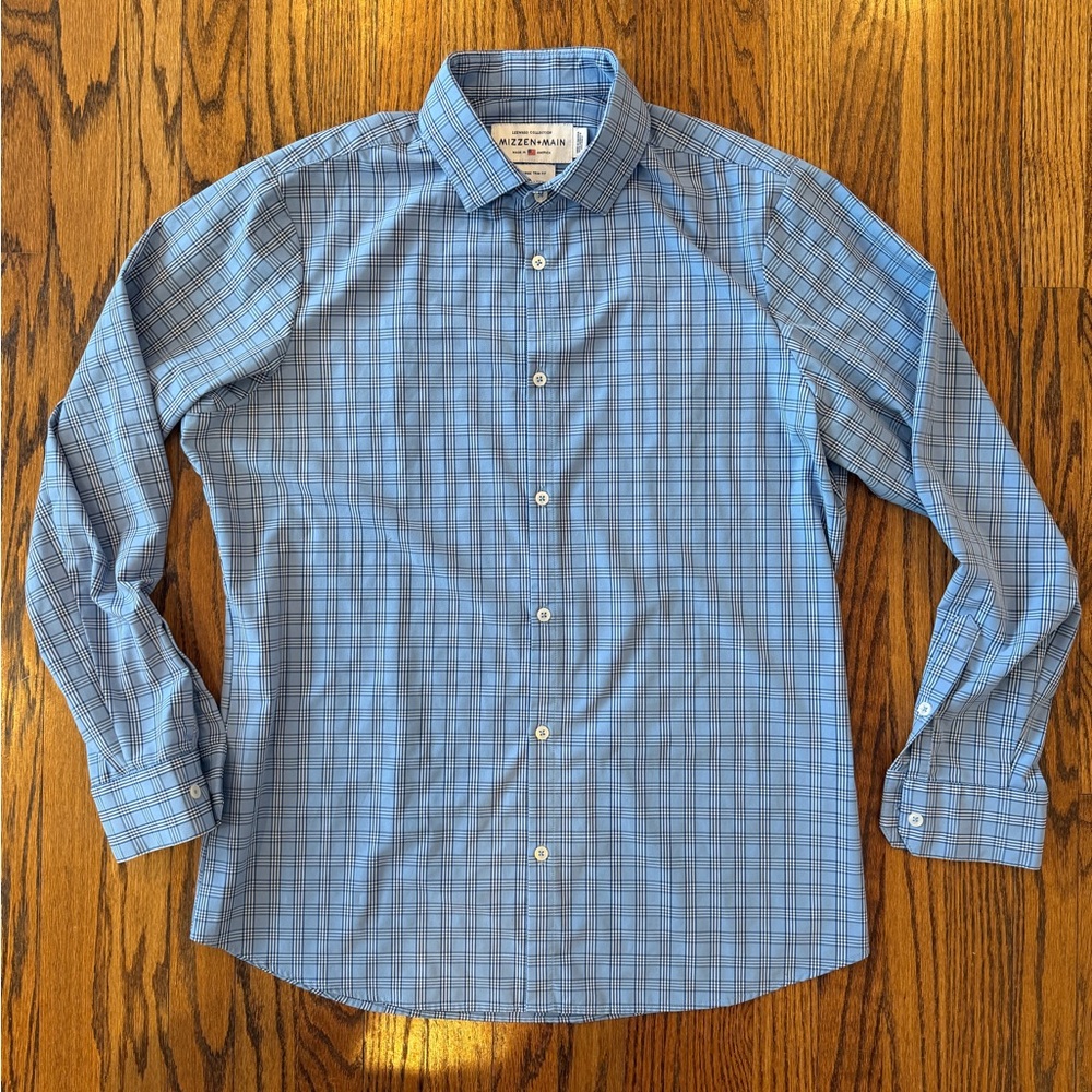 Mizzen+Main Men’s XL Trim Leeward Blue Plaid Button Up Shirt